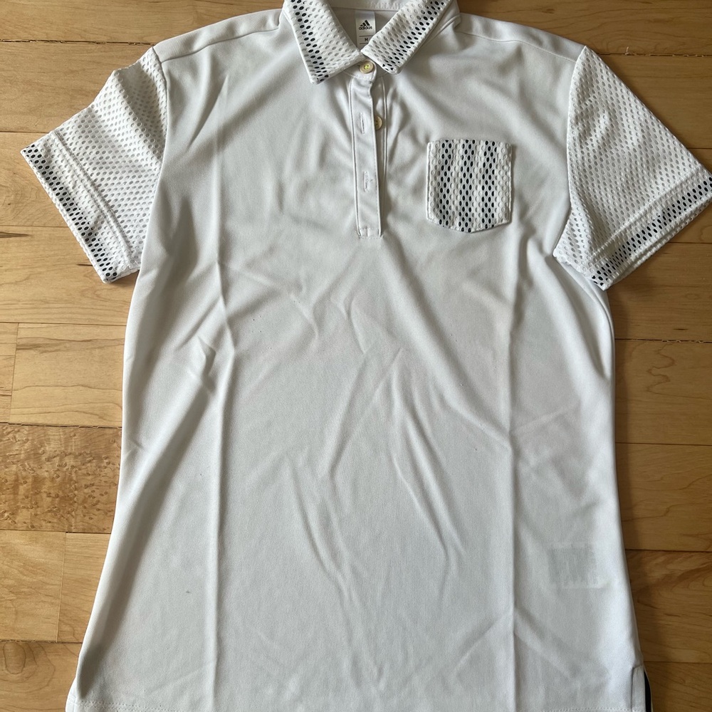 White Adidas Golf Polo Shirt with Patterned Accents